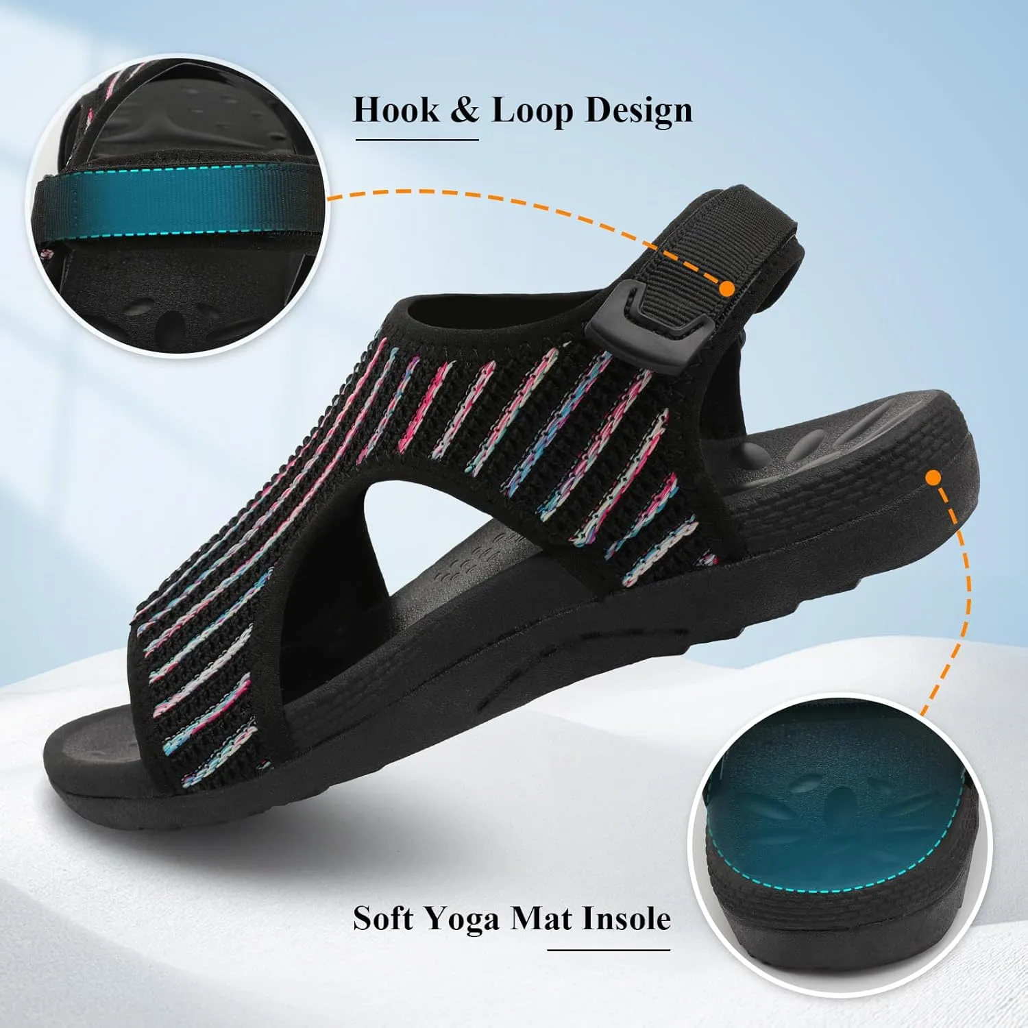 XIHALOOK Womens Orthopedic Walking Sandals with Adjustable Hooks Open Toe Sports Sandals Breathable Knit Summer Shoes