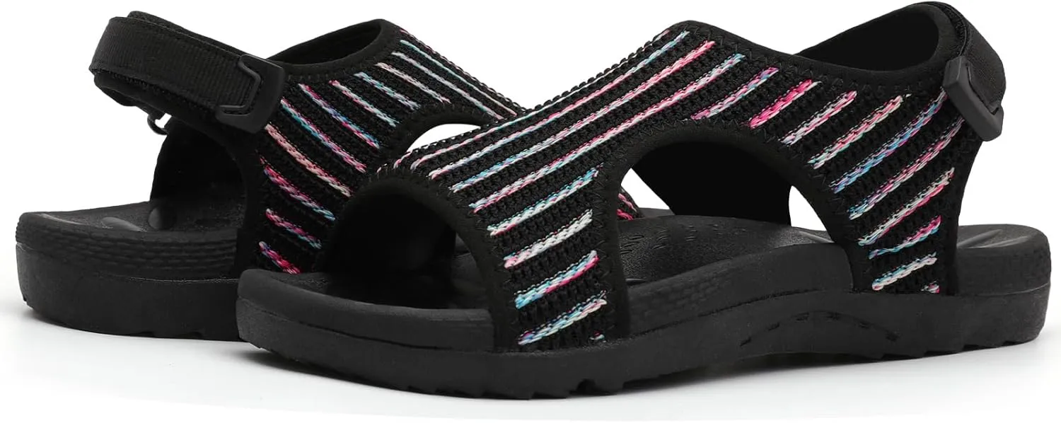 XIHALOOK Womens Orthopedic Walking Sandals with Adjustable Hooks Open Toe Sports Sandals Breathable Knit Summer Shoes