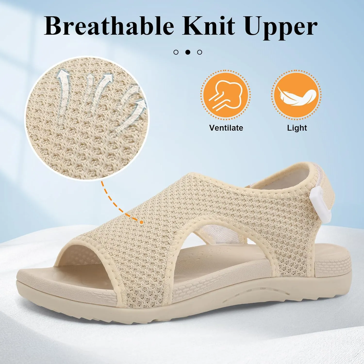 XIHALOOK Womens Orthopedic Walking Sandals with Adjustable Hooks Open Toe Sports Sandals Breathable Knit Summer Shoes