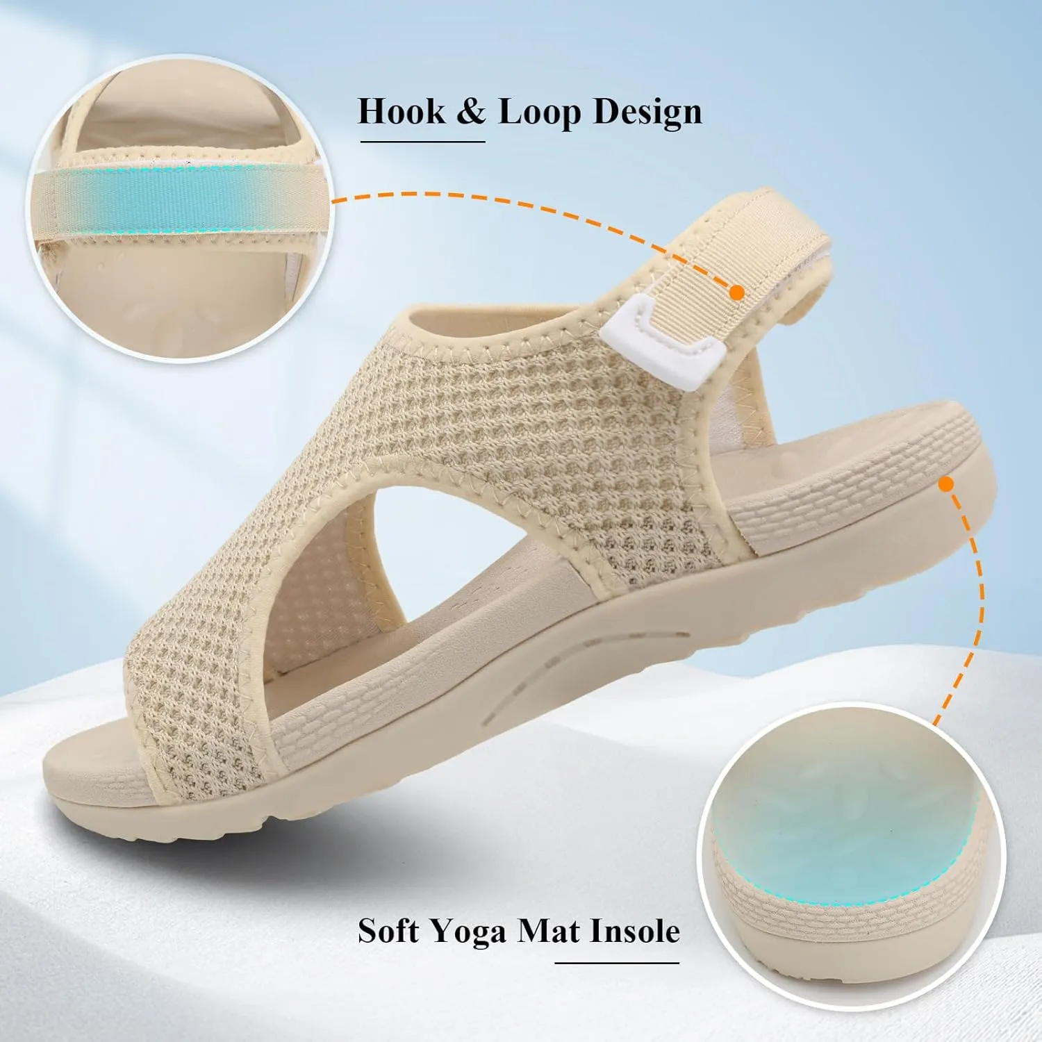XIHALOOK Womens Orthopedic Walking Sandals with Adjustable Hooks Open Toe Sports Sandals Breathable Knit Summer Shoes