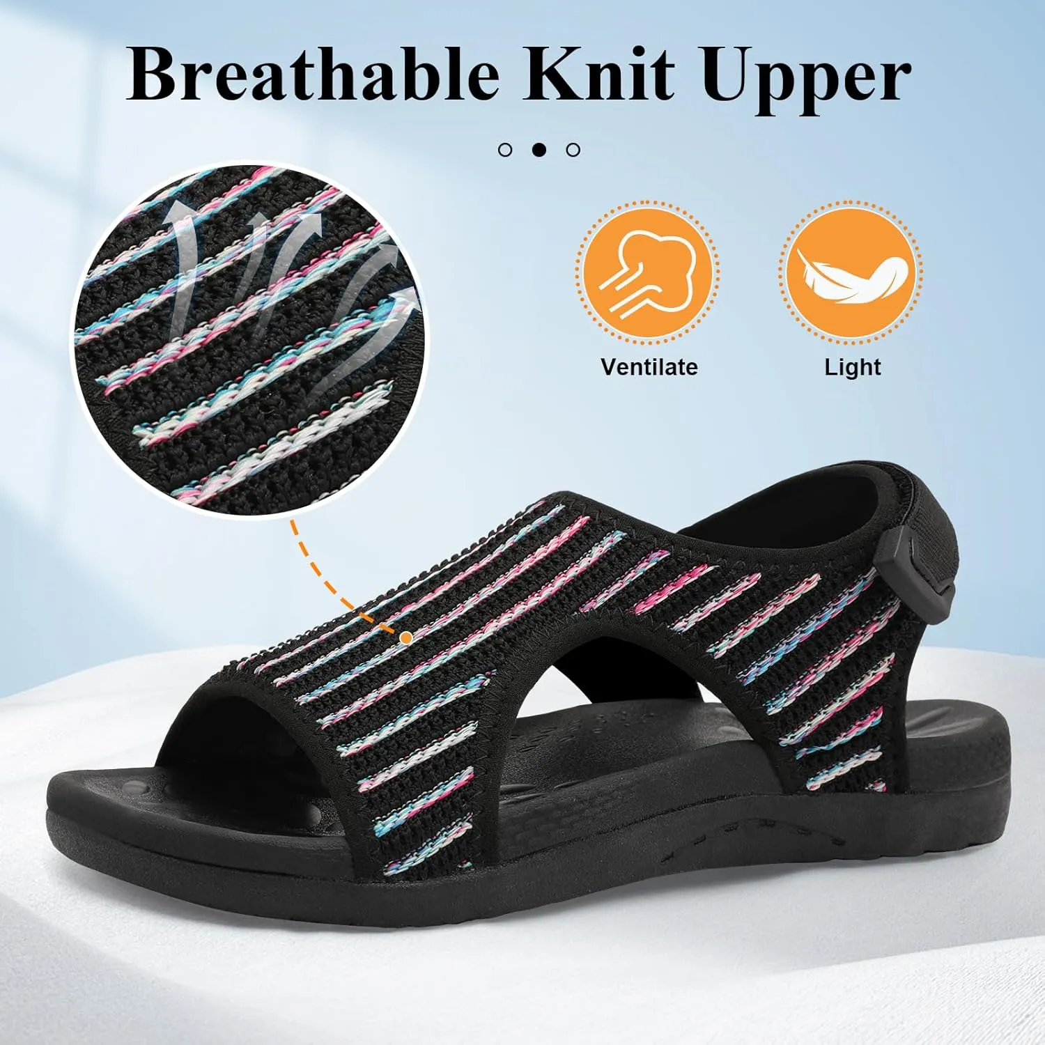 XIHALOOK Womens Orthopedic Walking Sandals with Adjustable Hooks Open Toe Sports Sandals Breathable Knit Summer Shoes