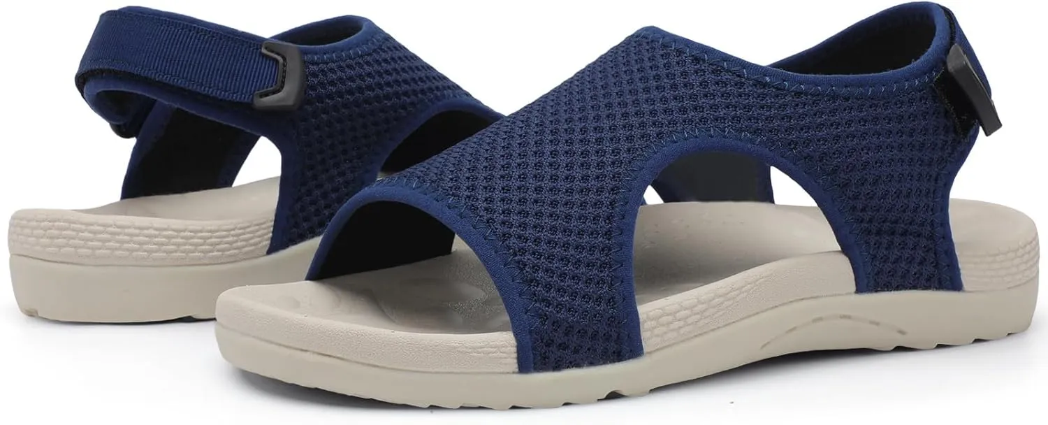 XIHALOOK Womens Orthopedic Walking Sandals with Adjustable Hooks Open Toe Sports Sandals Breathable Knit Summer Shoes