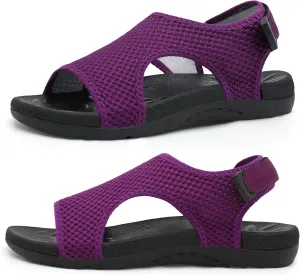 XIHALOOK Womens Orthopedic Walking Sandals with Adjustable Hooks Open Toe Sports Sandals Breathable Knit Summer Shoes