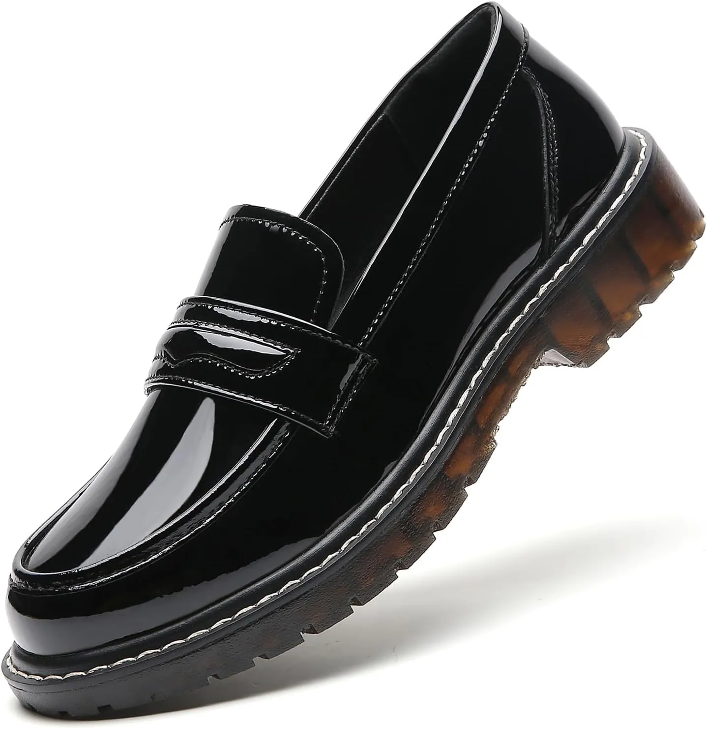 XMM Black Loafers for Women Chunky Loafer Shoes Penny Loafers Flats Lug Sole Lightweight Slip On Ladies Shoes Business Casual Dressy Comfortable Office Shoes