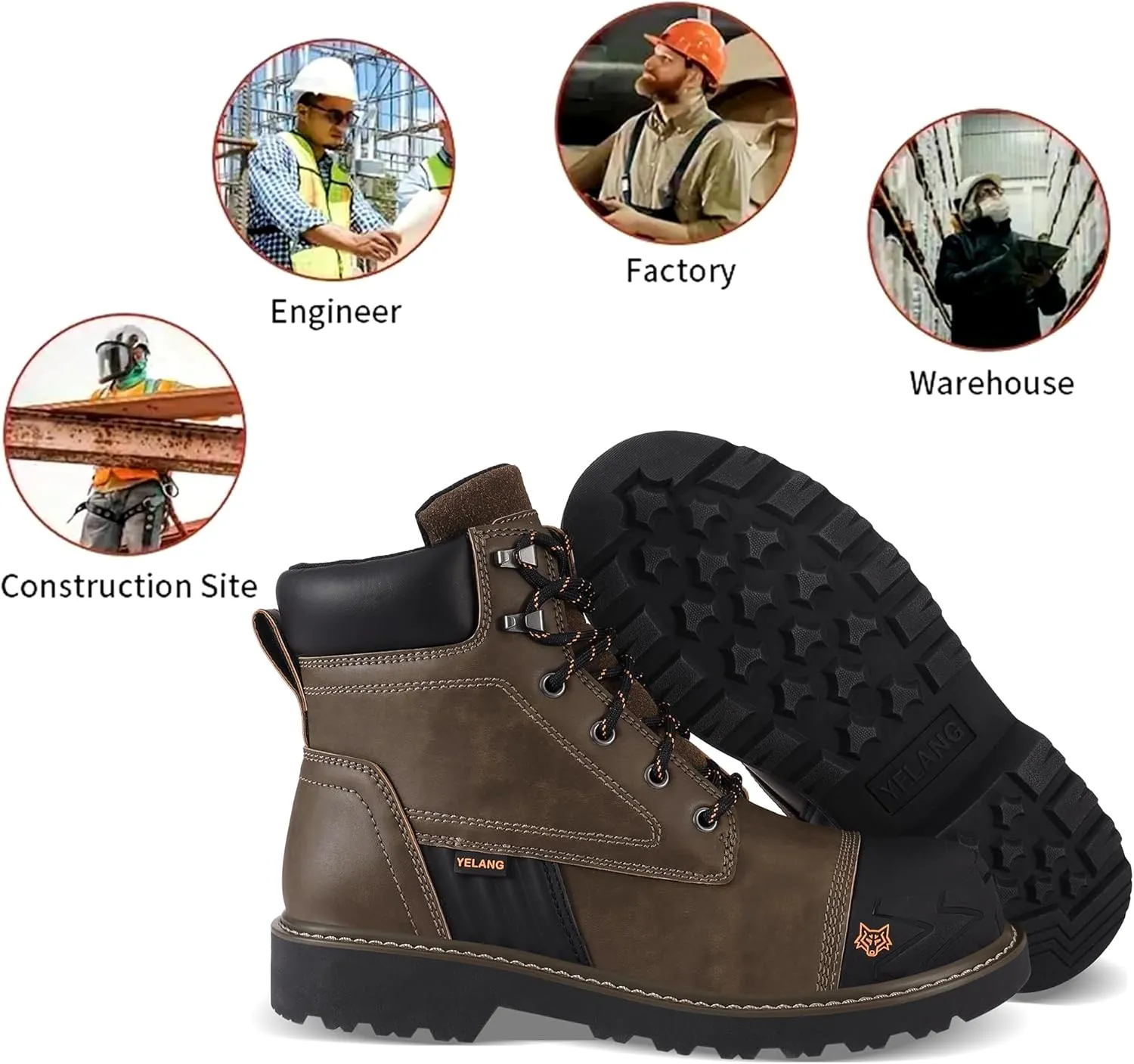 Yelang Men's Steel Toe Safety Work Boot Slip Resistant Puncture Utility Shoes 6 Inch For Industrial Construction Outdoor botas de trabajo para hombre
