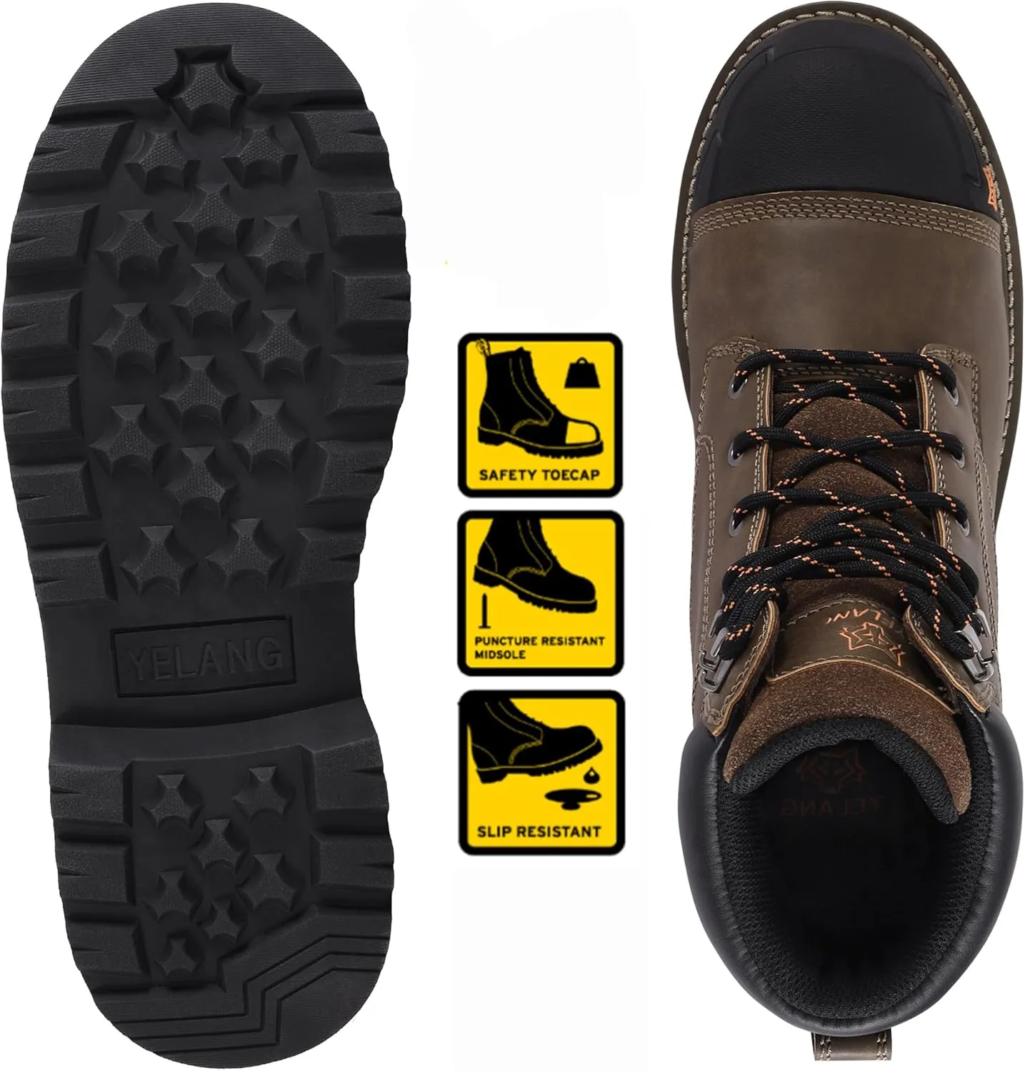Yelang Men's Steel Toe Safety Work Boot Slip Resistant Puncture Utility Shoes 6 Inch For Industrial Construction Outdoor botas de trabajo para hombre