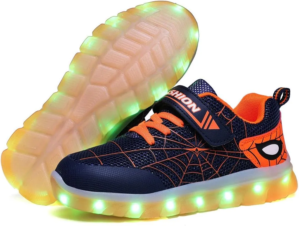 YUNICUS Kids Light Up Shoes Led Flash Sneakers with Spider Upper USB Charge for Boys Girls Toddles Best Gift for Birthday Thanksgiving Christmas Day