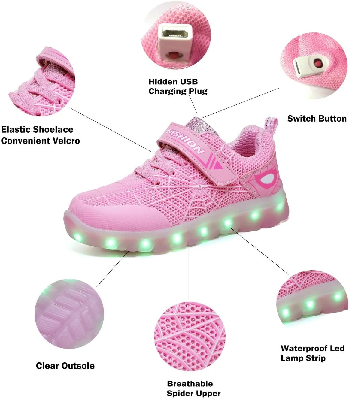 YUNICUS Kids Light Up Shoes Led Flash Sneakers with Spider Upper USB Charge for Boys Girls Toddles Best Gift for Birthday Thanksgiving Christmas Day