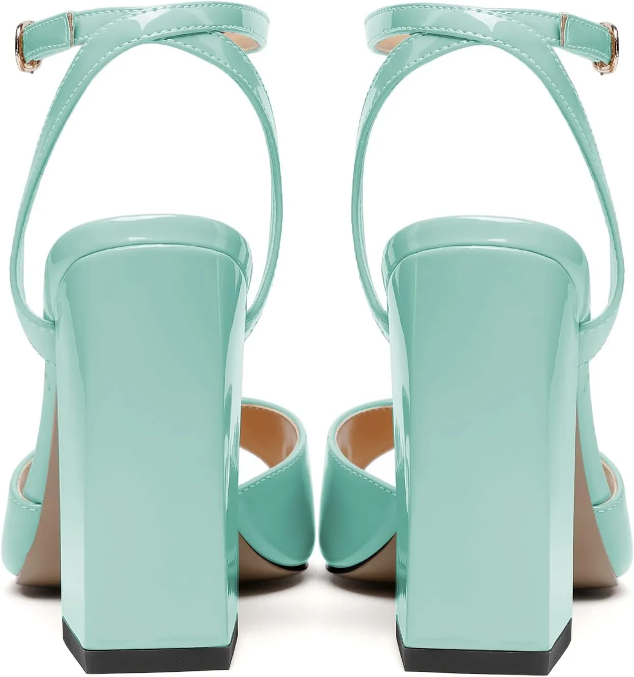 Zamikoo Women's Square Toe Heeled Sandals Chunky Heels Ankle Strap Pu Leather 4 Inches Dress Shoes for Wedding Party US Size 5- Size 13