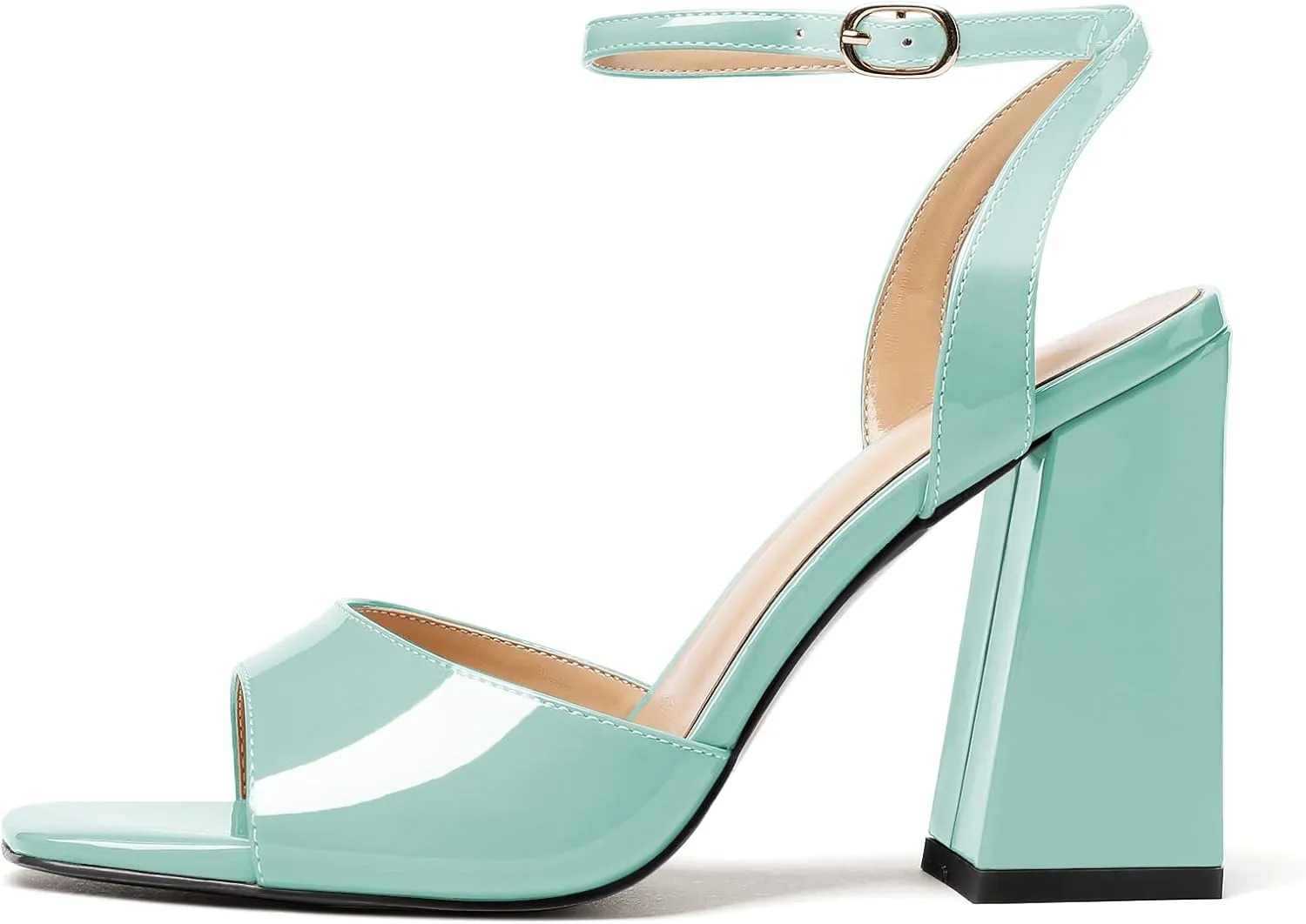 Zamikoo Women's Square Toe Heeled Sandals Chunky Heels Ankle Strap Pu Leather 4 Inches Dress Shoes for Wedding Party US Size 5- Size 13