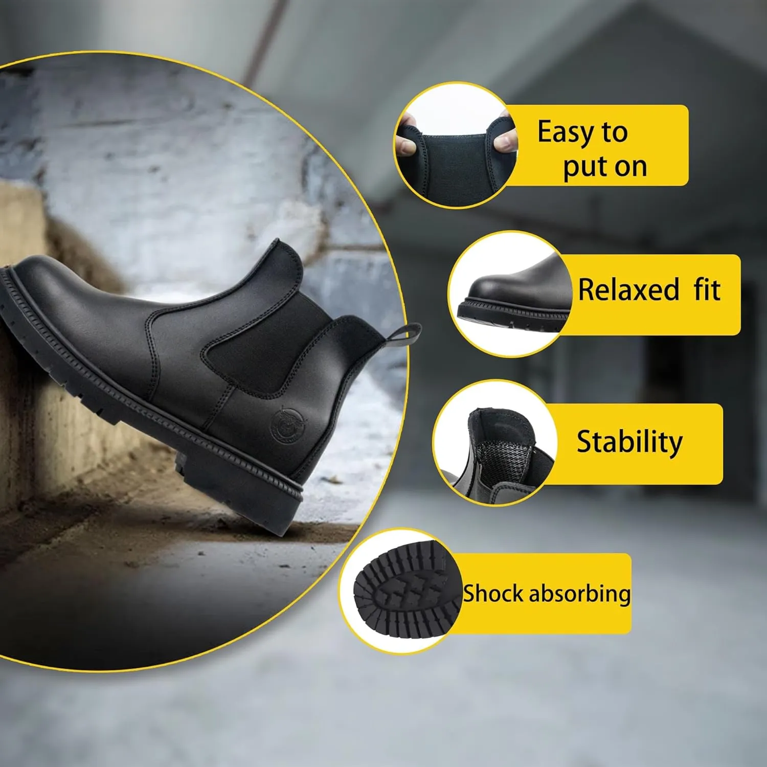 ZERVRTON Steel Toe Work Boots for Men,Slip-on Work Boots,Men's Industrial & Construction Shoes,Waterpoof Safety boots,Non-slip,Comfortable,Lightweight