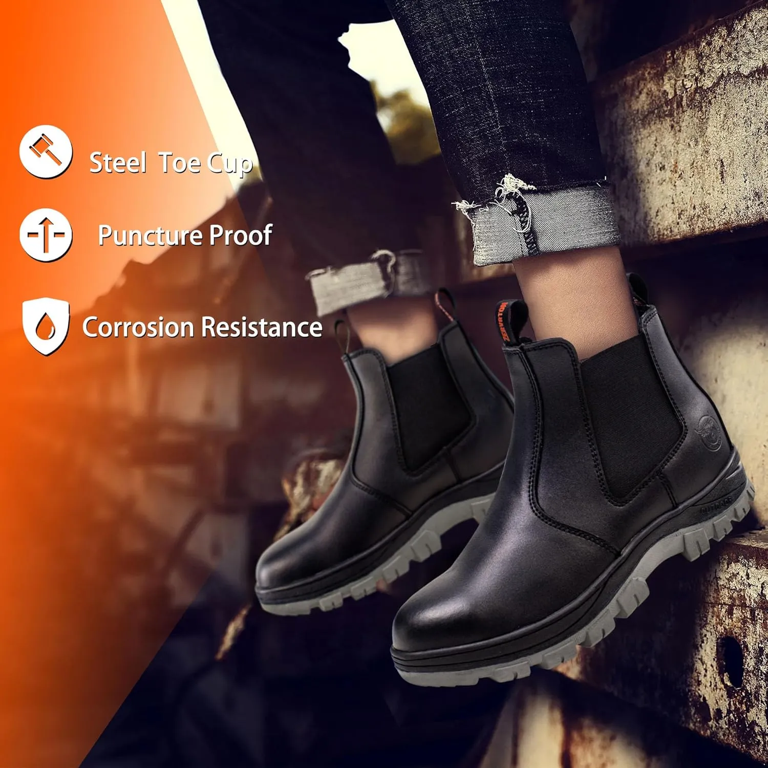 ZERVRTON Steel Toe Work Boots for Men,Slip-on Work Boots,Men's Industrial & Construction Shoes,Waterpoof Safety boots,Non-slip,Comfortable,Lightweight