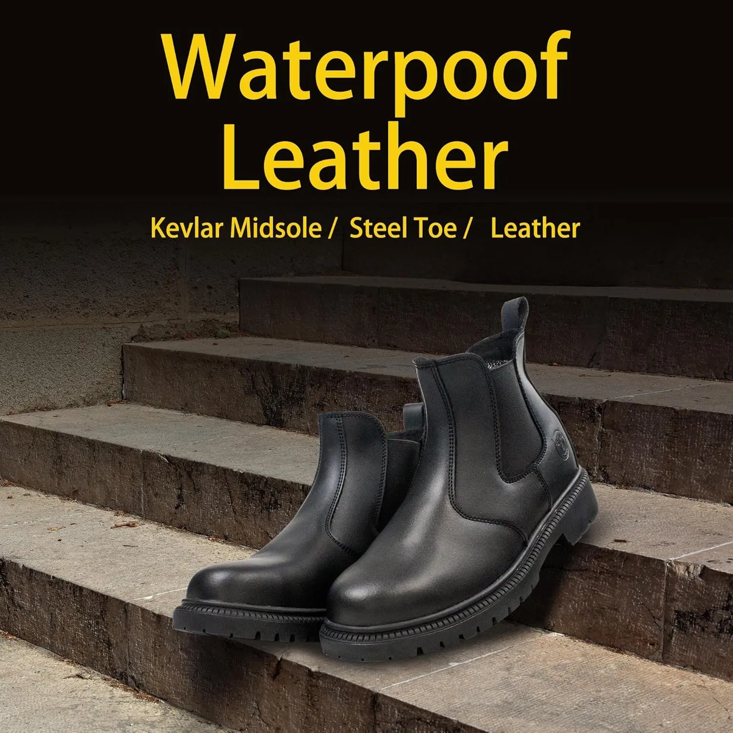 ZERVRTON Steel Toe Work Boots for Men,Slip-on Work Boots,Men's Industrial & Construction Shoes,Waterpoof Safety boots,Non-slip,Comfortable,Lightweight