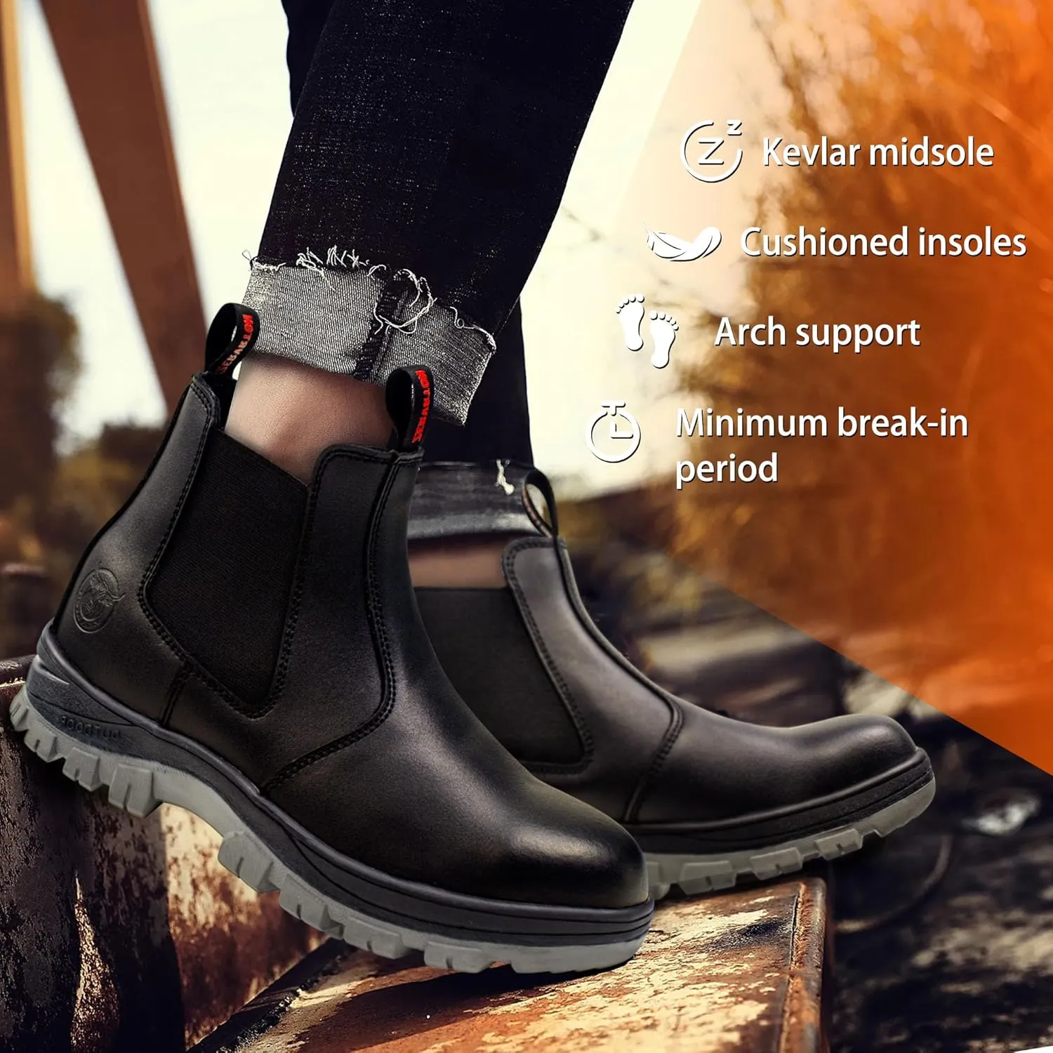 ZERVRTON Steel Toe Work Boots for Men,Slip-on Work Boots,Men's Industrial & Construction Shoes,Waterpoof Safety boots,Non-slip,Comfortable,Lightweight