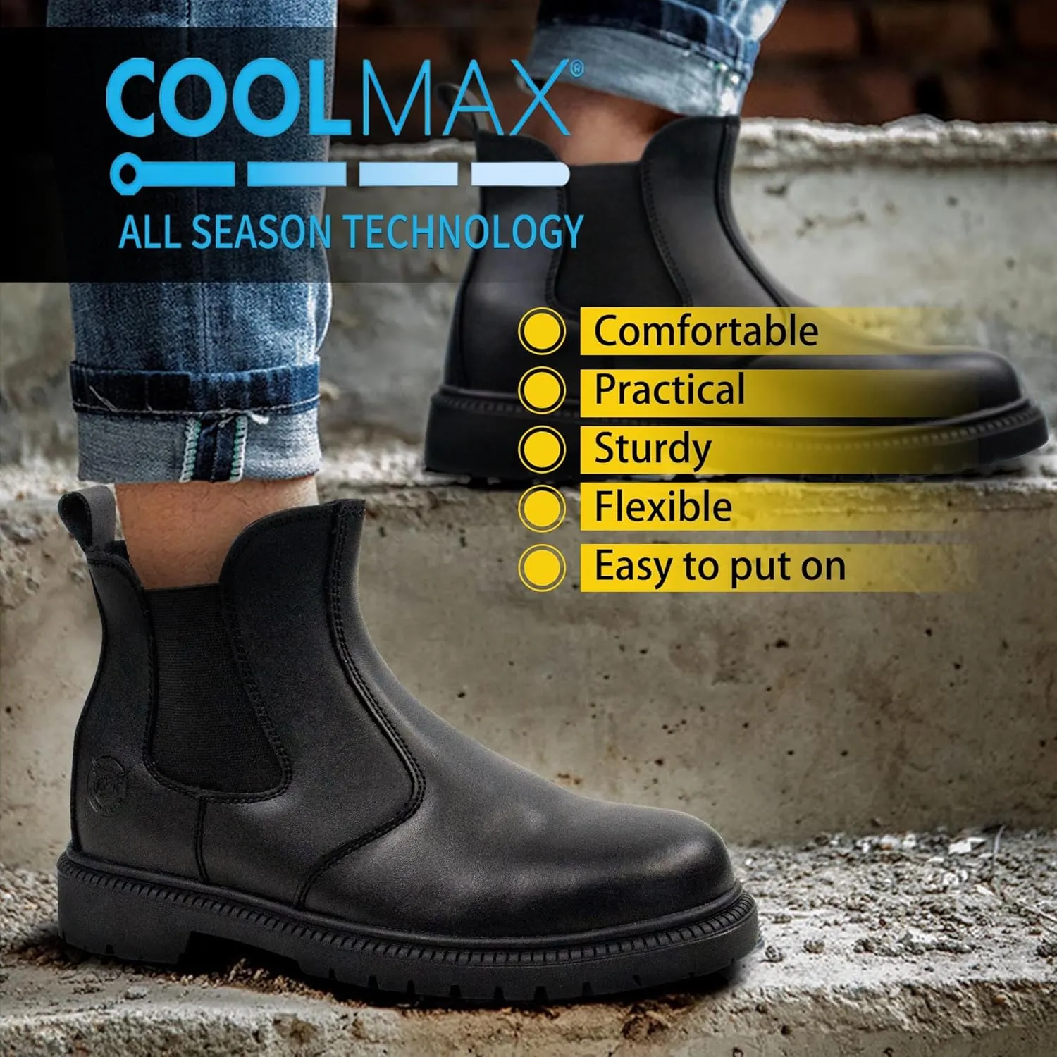 ZERVRTON Steel Toe Work Boots for Men,Slip-on Work Boots,Men's Industrial & Construction Shoes,Waterpoof Safety boots,Non-slip,Comfortable,Lightweight