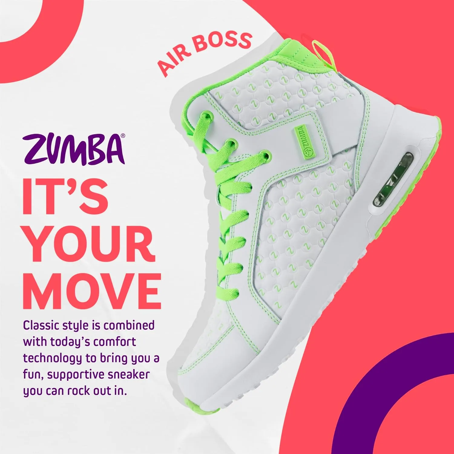 ZUMBA Street Boss Comfy High Top Gym Shoes Active Dance Workout Shoes for Women