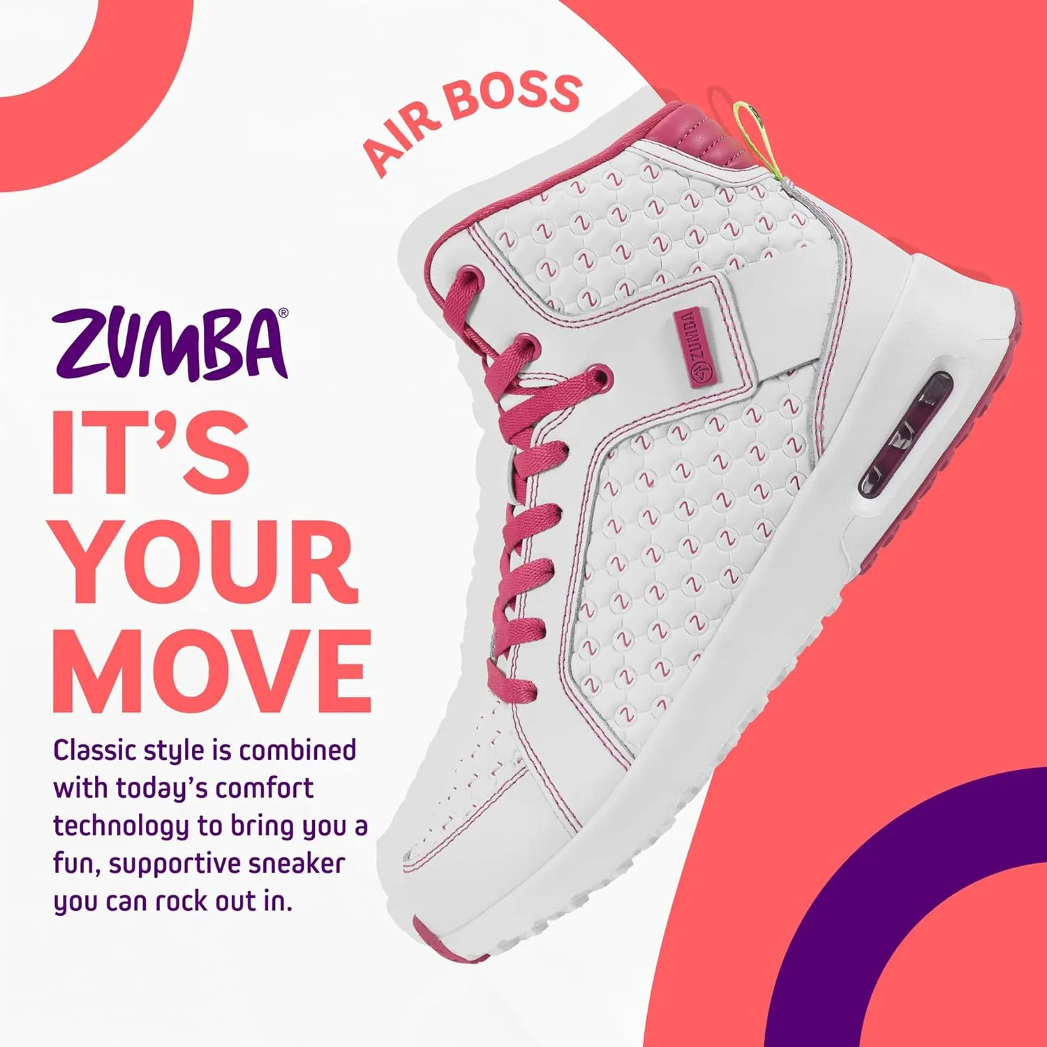 ZUMBA Street Boss Comfy High Top Gym Shoes Active Dance Workout Shoes for Women
