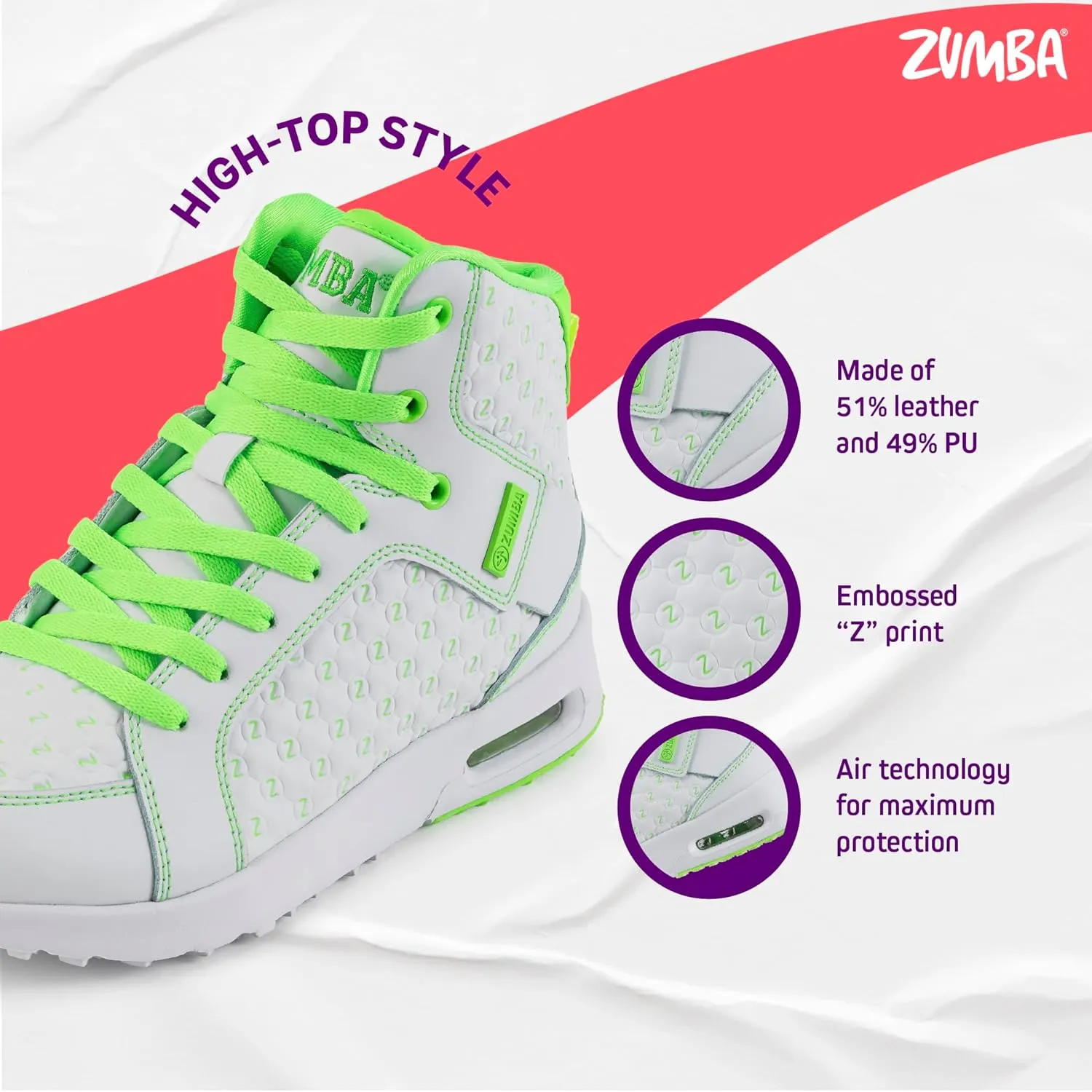 ZUMBA Street Boss Comfy High Top Gym Shoes Active Dance Workout Shoes for Women
