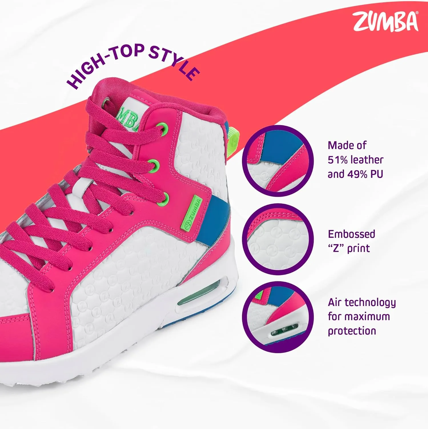 ZUMBA Street Boss Comfy High Top Gym Shoes Active Dance Workout Shoes for Women