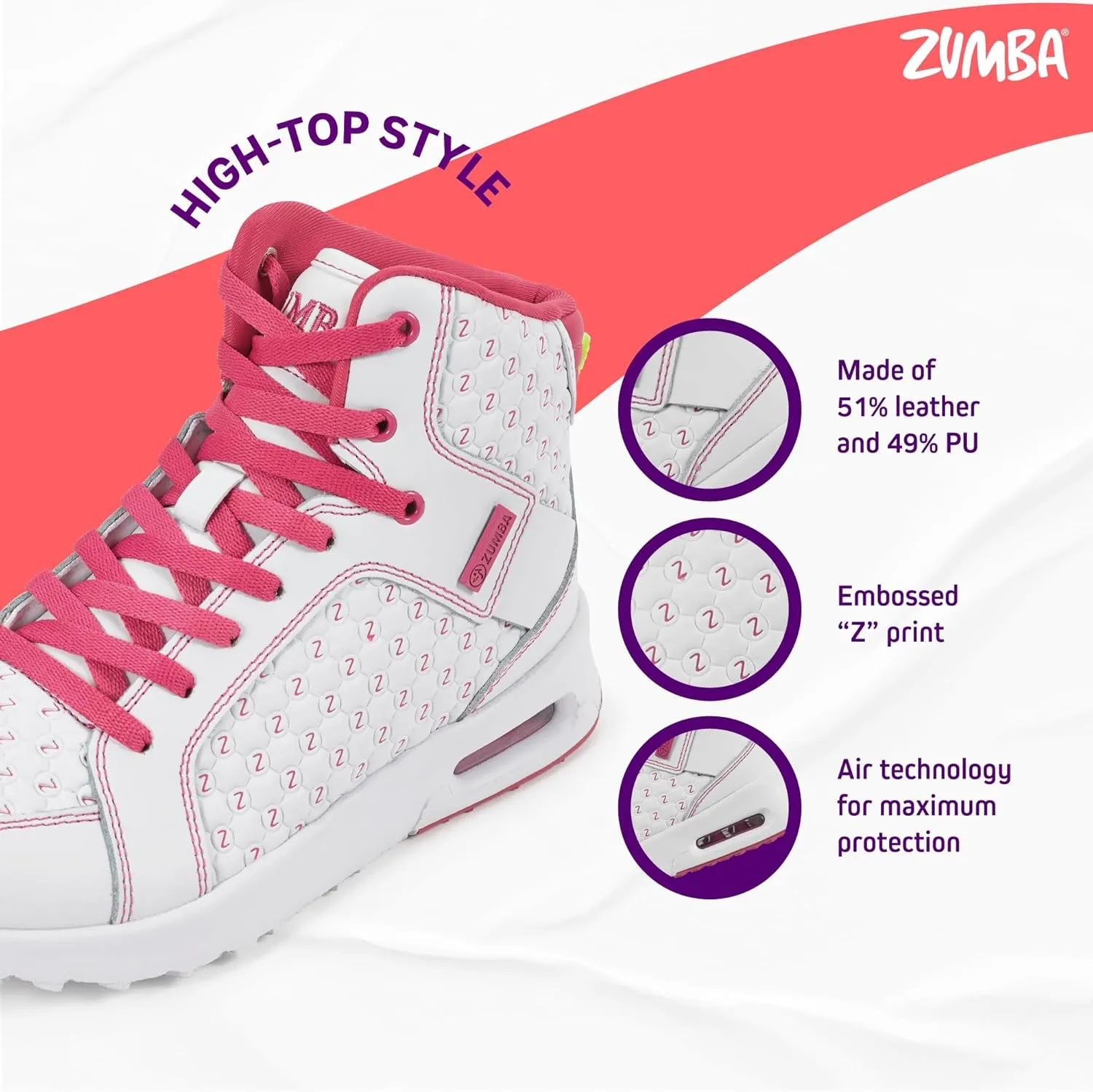 ZUMBA Street Boss Comfy High Top Gym Shoes Active Dance Workout Shoes for Women