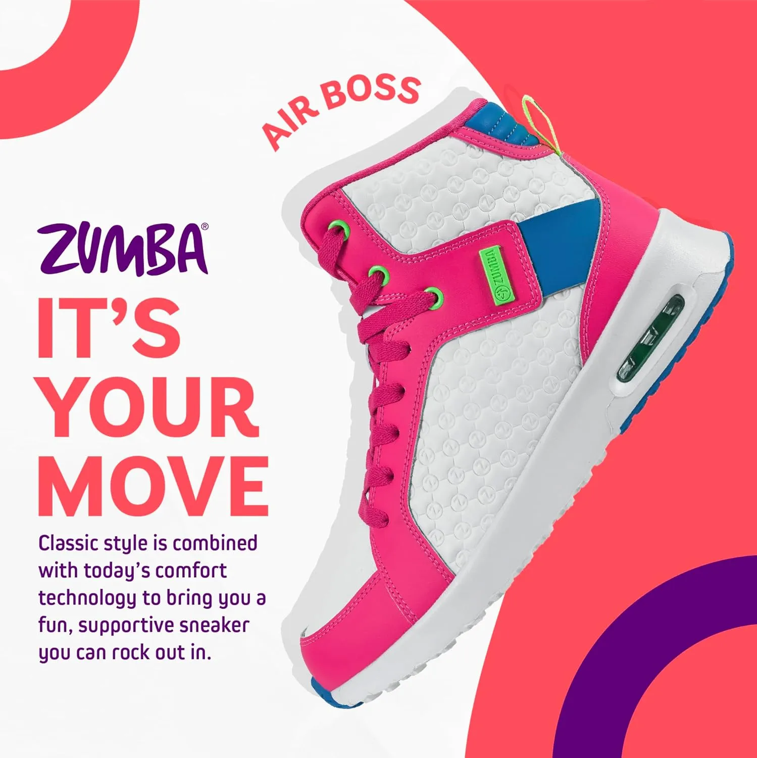 ZUMBA Street Boss Comfy High Top Gym Shoes Active Dance Workout Shoes for Women