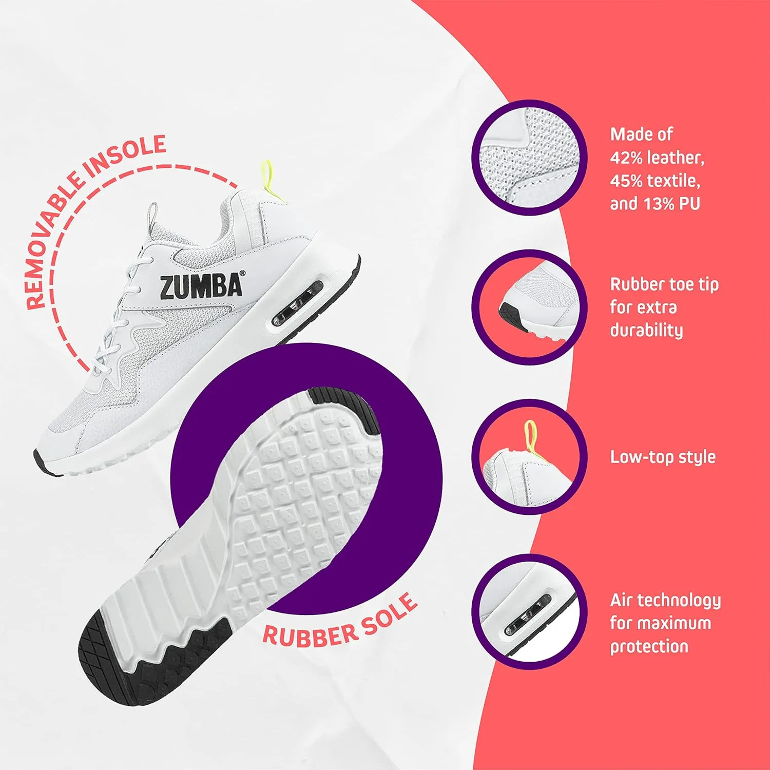 ZUMBA Women's Air Classic Sneakers, Nonslip Low-Top Dance Sneakers