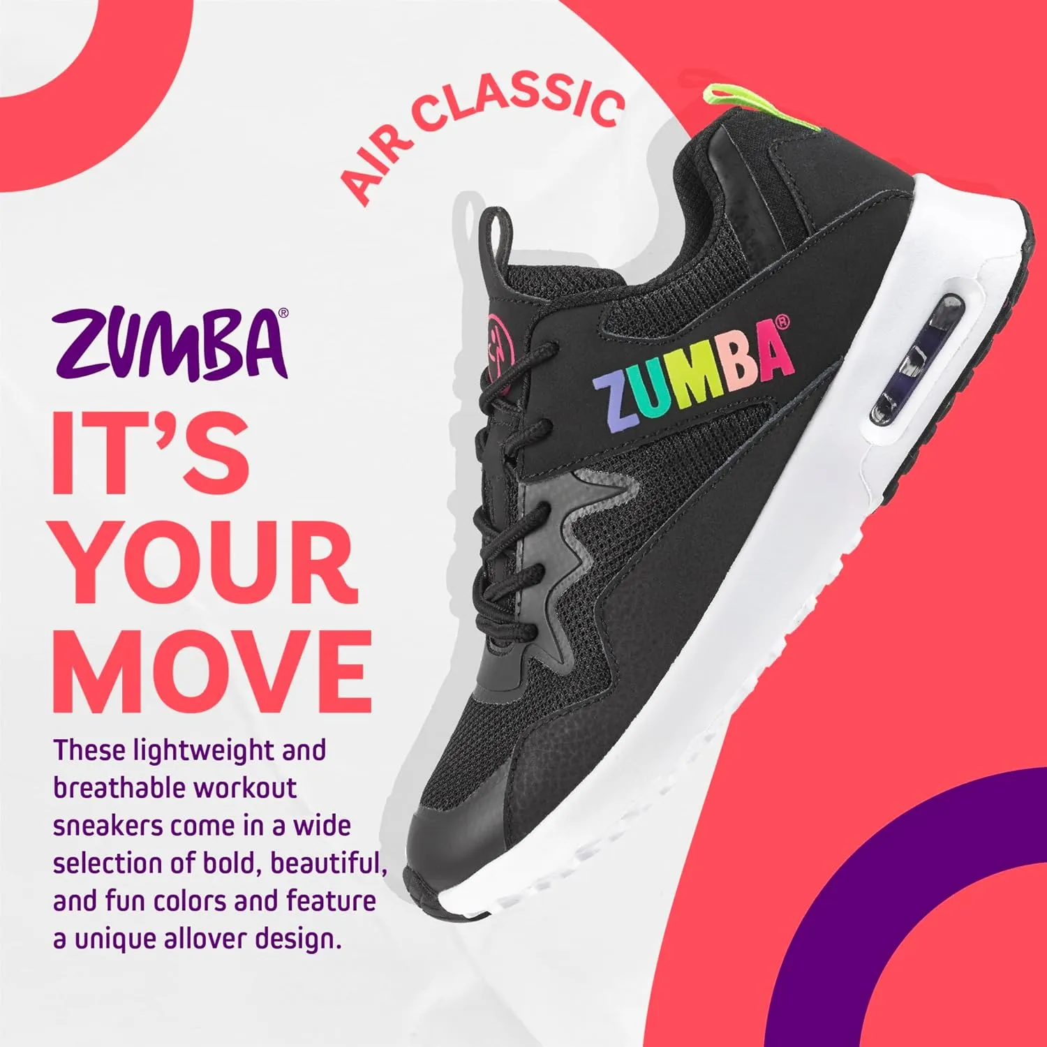 ZUMBA Women's Air Classic Sneakers, Nonslip Low-Top Dance Sneakers