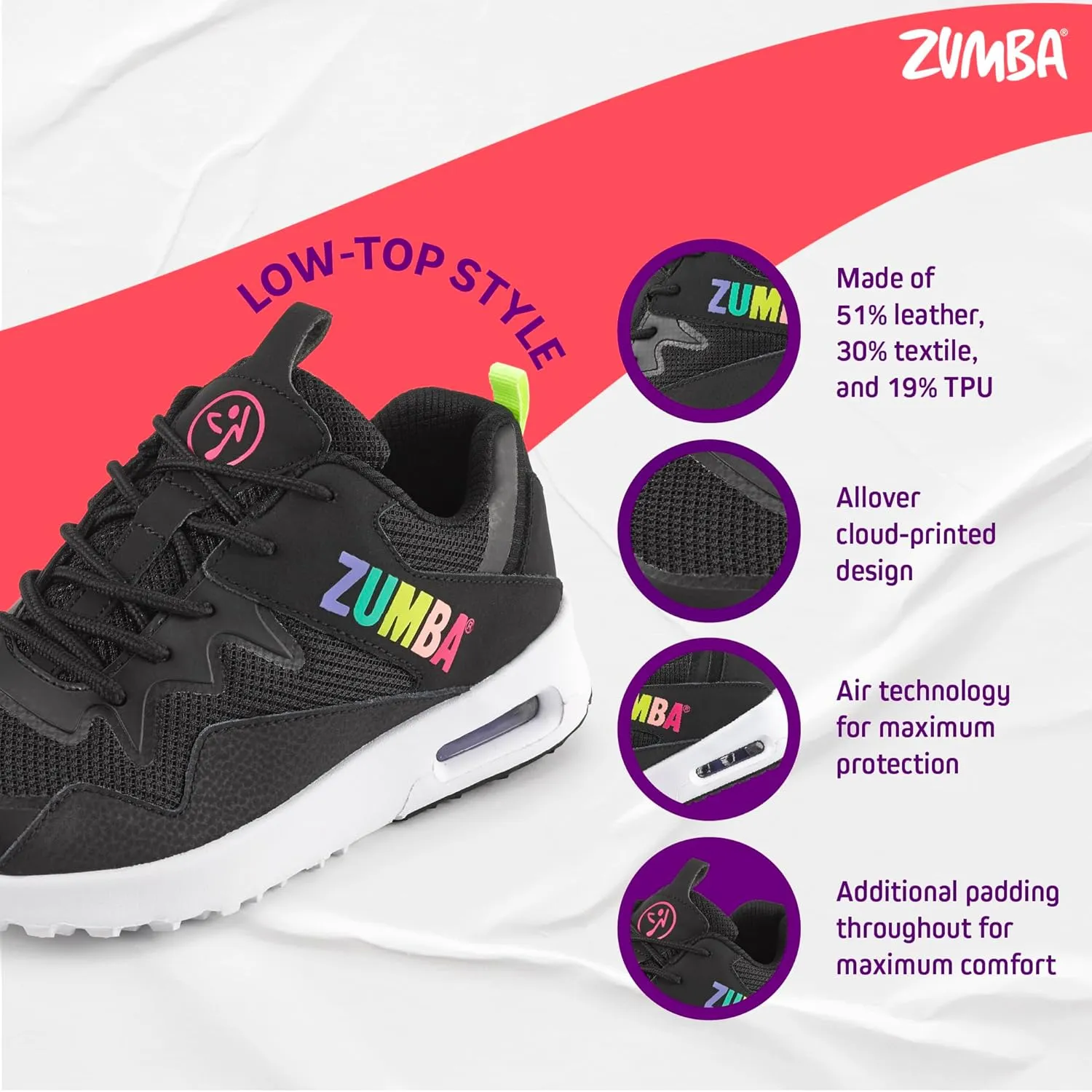 ZUMBA Women's Air Classic Sneakers, Nonslip Low-Top Dance Sneakers