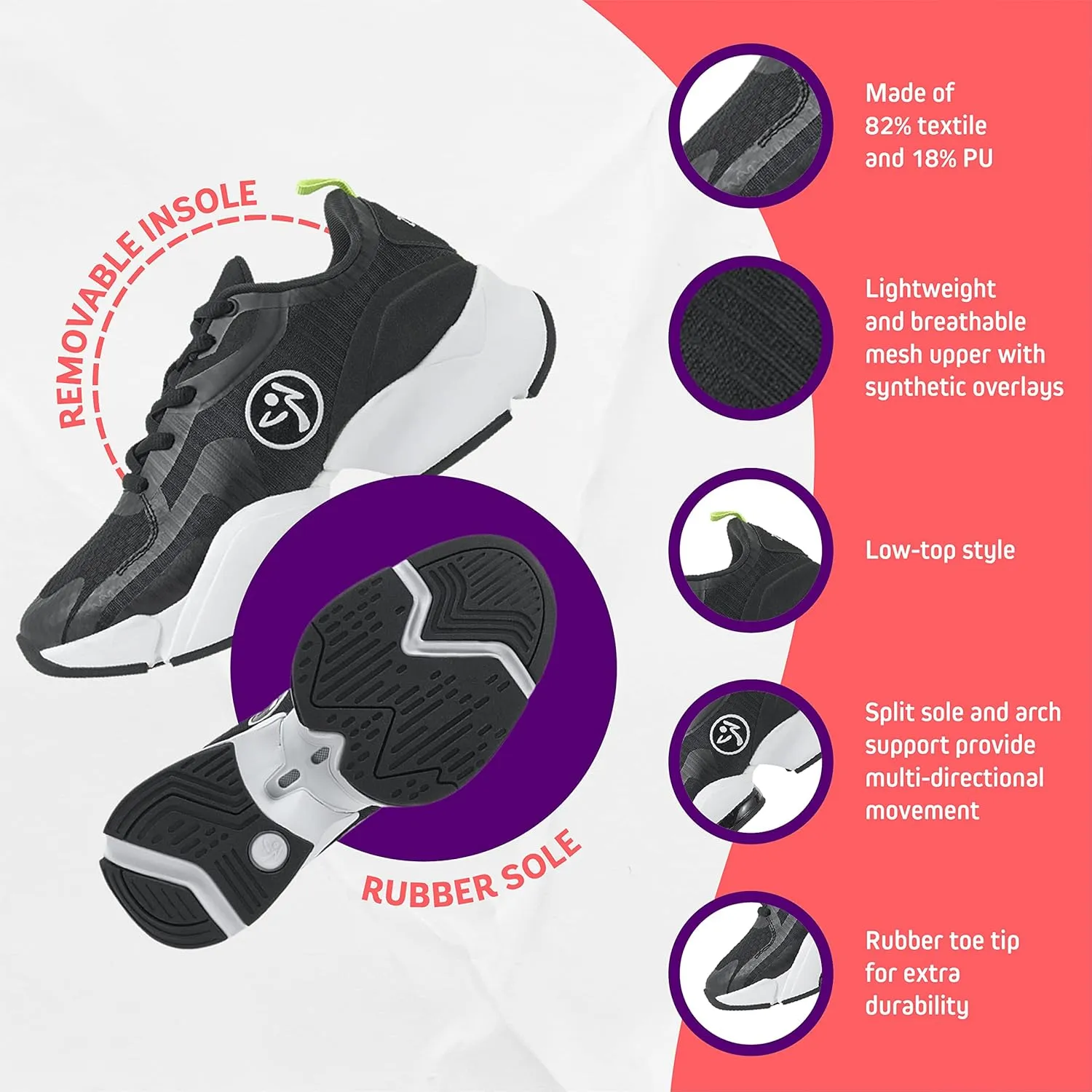 ZUMBA Women’s Air Stomp Classic Athletic Shoes, Low-Top Dance Sneakers for Women