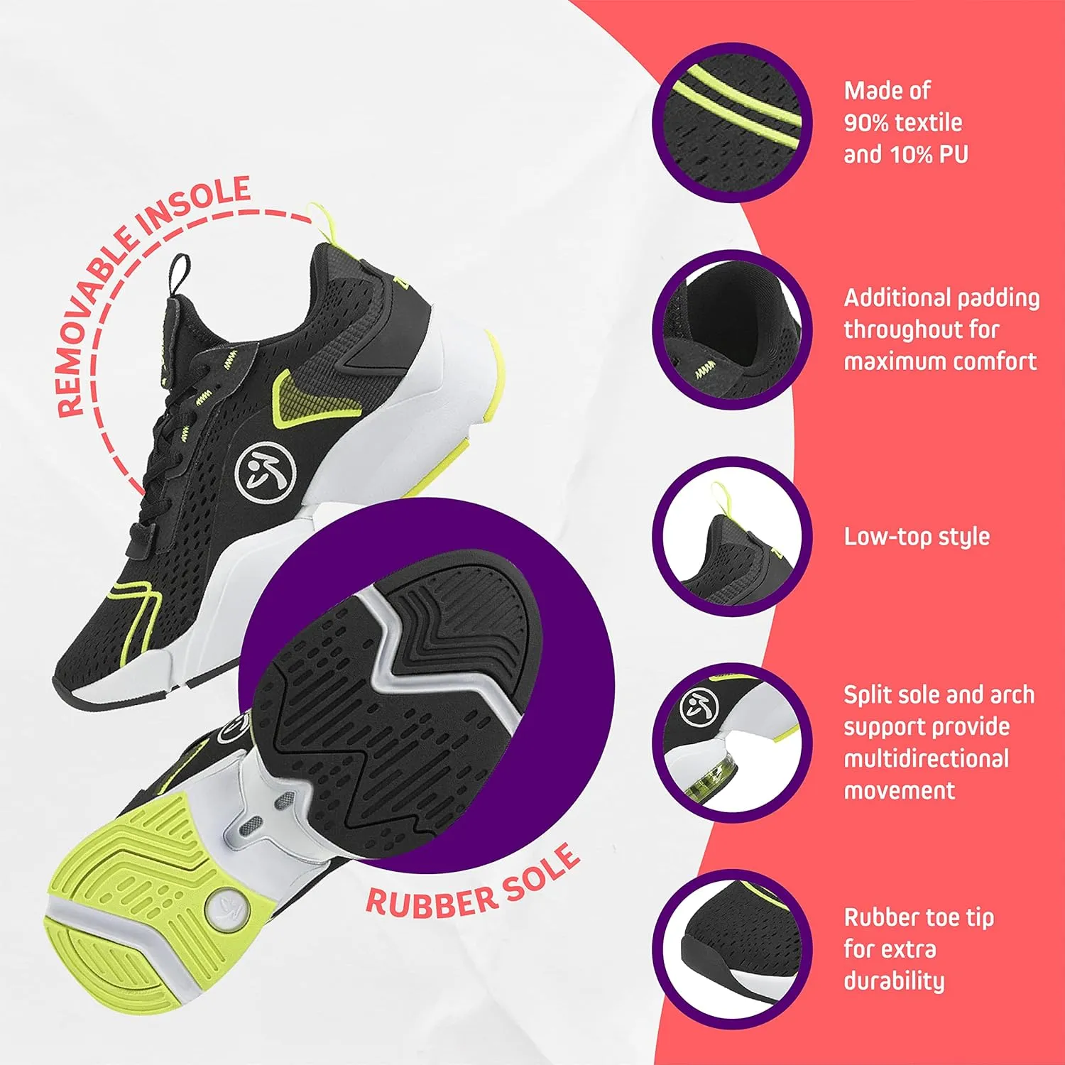 ZUMBA Women’s Air Stomp Classic Athletic Shoes, Low-Top Dance Sneakers for Women