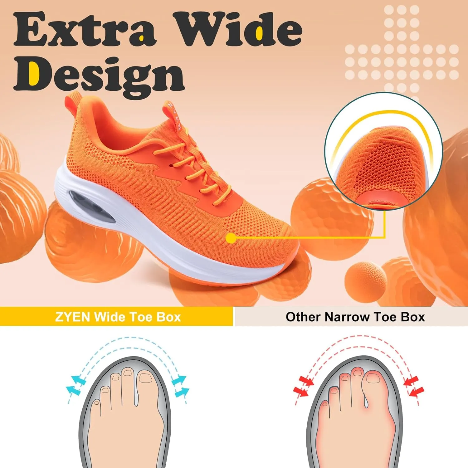 ZYEN Wide Toe Box Shoes Women Air Cushion Road Running Shoes Extra Wide Width Sneakers Arch Support Gym Athletic Tennis Sneakers Lightweight Breathable Walking Shoes