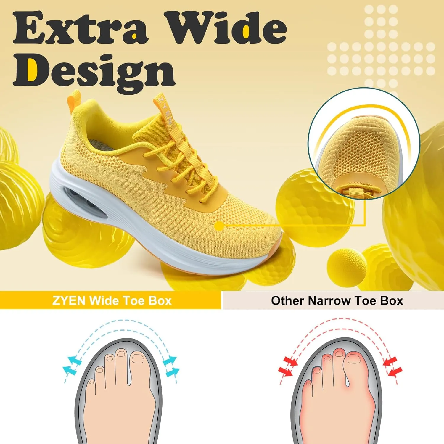 ZYEN Wide Toe Box Shoes Women Air Cushion Road Running Shoes Extra Wide Width Sneakers Arch Support Gym Athletic Tennis Sneakers Lightweight Breathable Walking Shoes